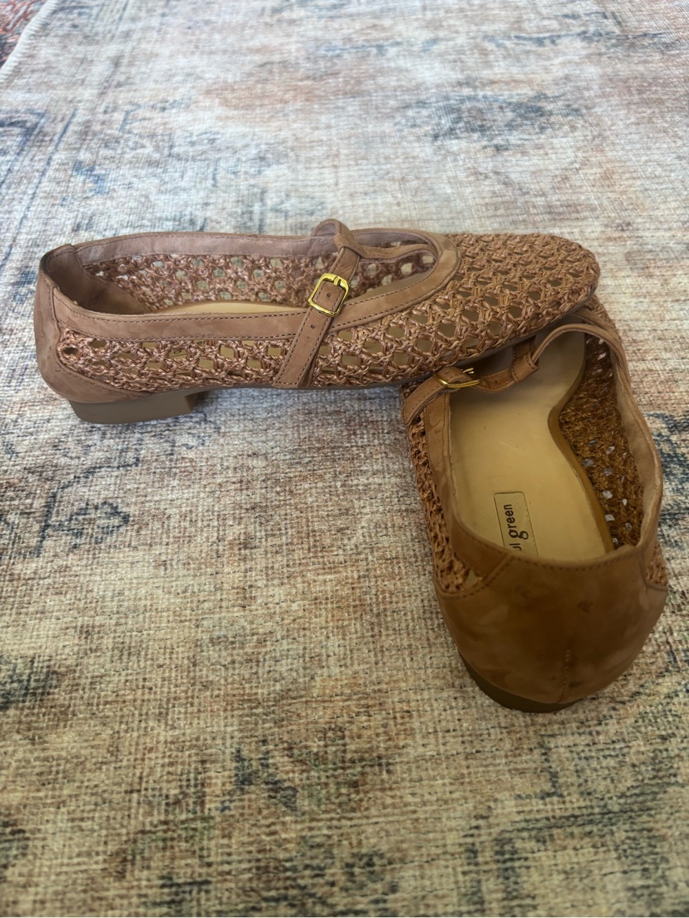 Paul Green Woven T-Strap Flats in Tan - Picture 9 of 16